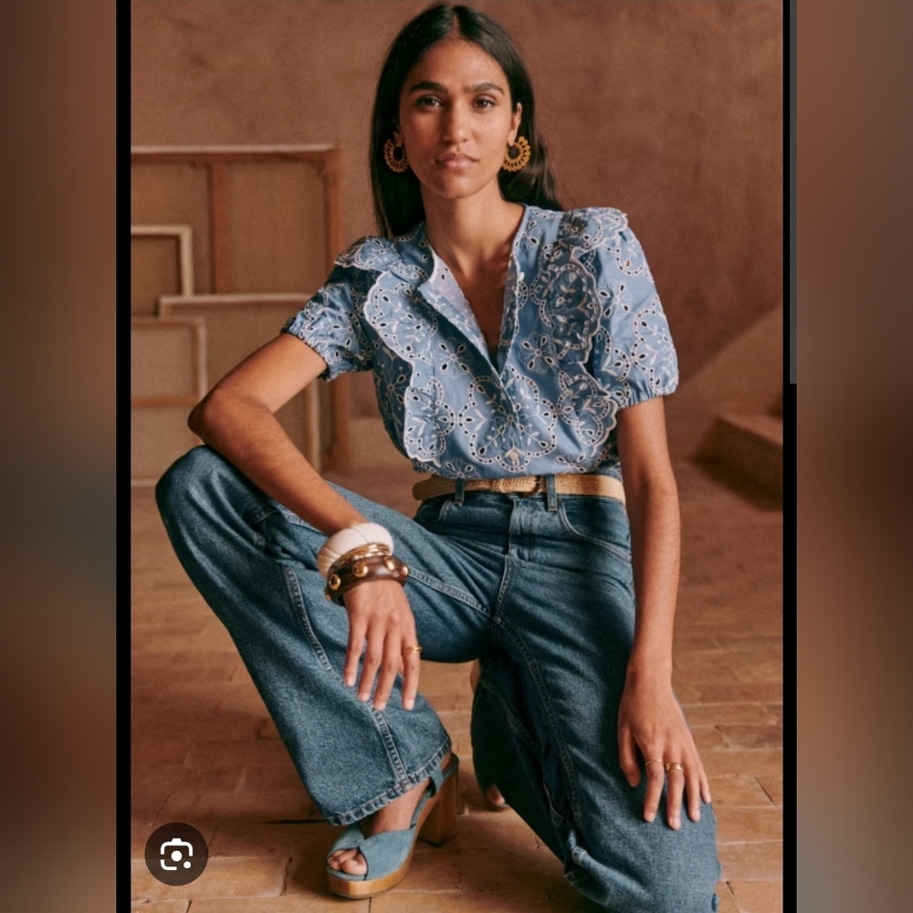 Sezane jordanna top blue 34/XS